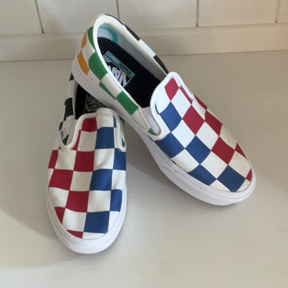 Vans Unisex Checkered Slip-On Sneakers - Red, Blue, Black, White